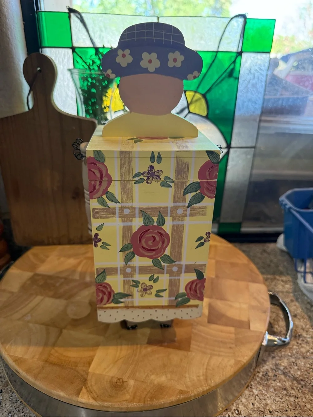 Decorative Yellow Floral Tea Box Figurine - Home Kitchen